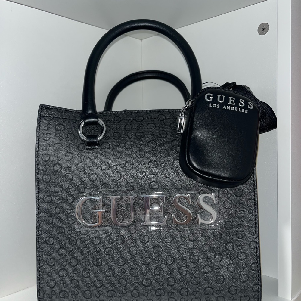 GUESS Monochrome Logo Handbag with Pouch